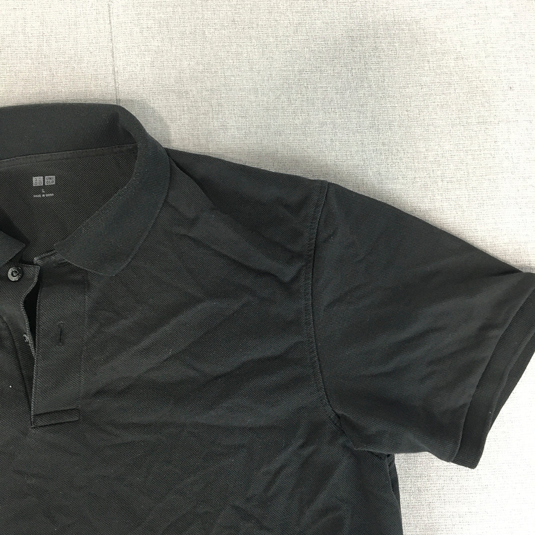 Uniqlo Mens Polo Shirt Size L Black Collared Short Sleeve Rugby