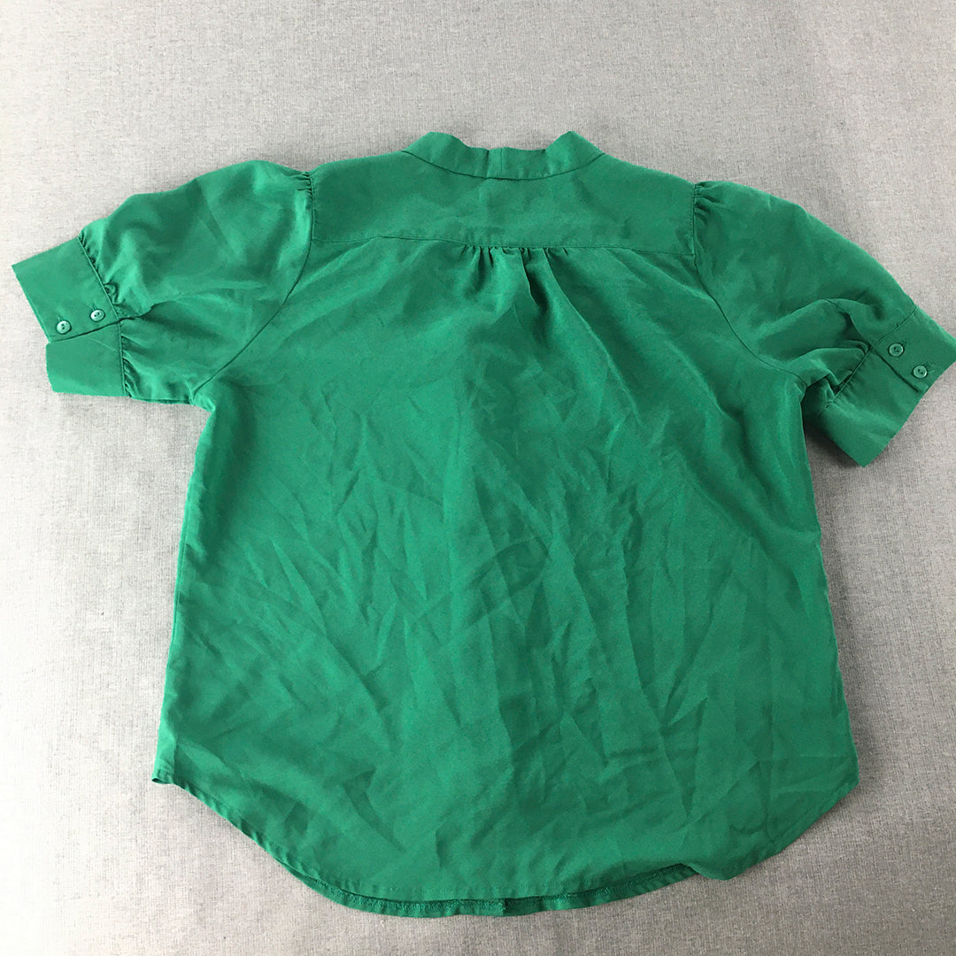 Cocolatte Womens Top Size 12 Green Button-Up Short Sleeve Shirt