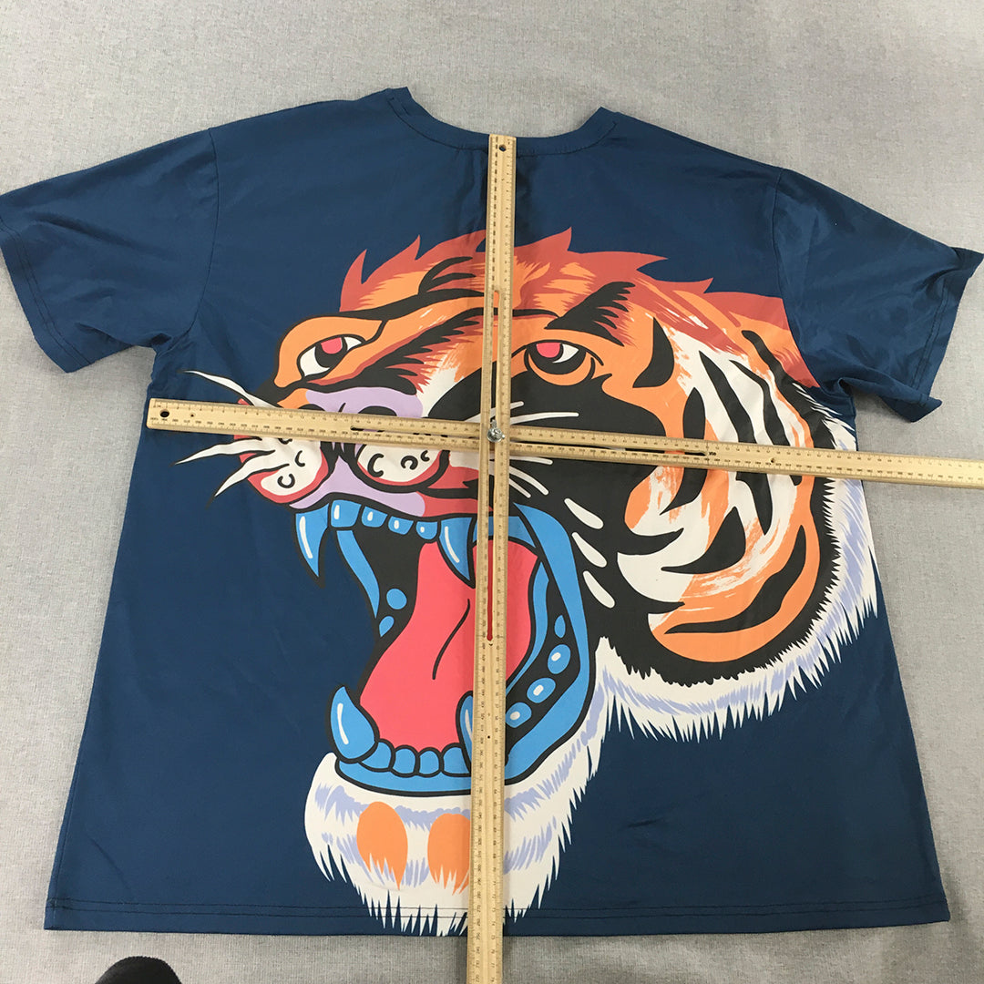 Tattoo Mens T-Shirt Size 2XL Blue Tiger Short Sleeve Tee