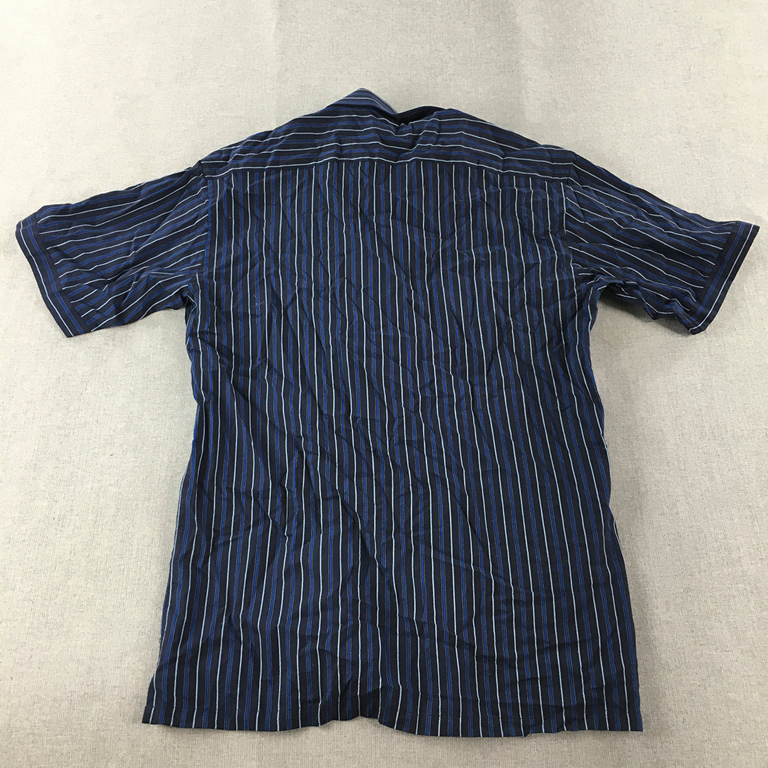 Sahara Womens Shirt Size XL Blue Striped Collared Short Sleeve Button-Up