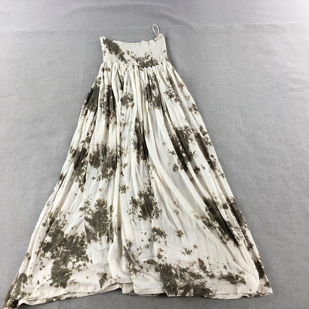 Boho Womens Dress Size S white Brown Tie-Dye Strapless A-Line