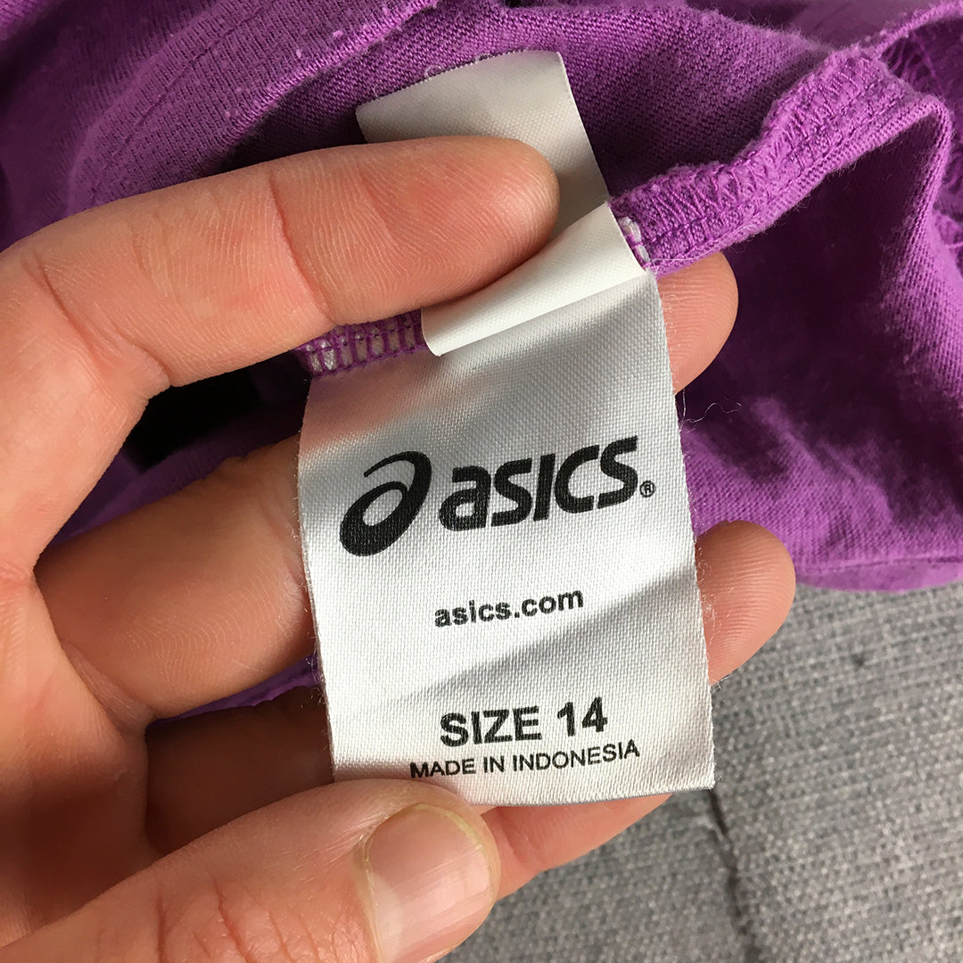 Asics Womens T-Shirt Size 14 Purple Logo Short Sleeve Top