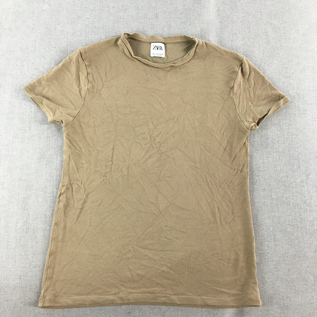 Zara Womens T-Shirt Size S Brown Short Sleeve Crew Neck Top