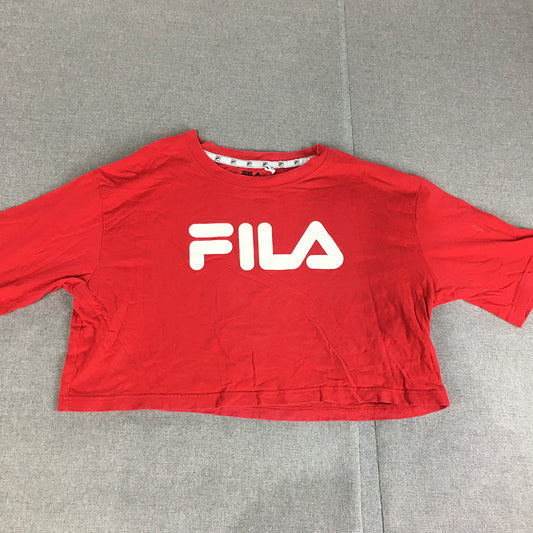 FILA Womens Cropped T-Shirt Size S Red Big Logo Short Sleeve Top