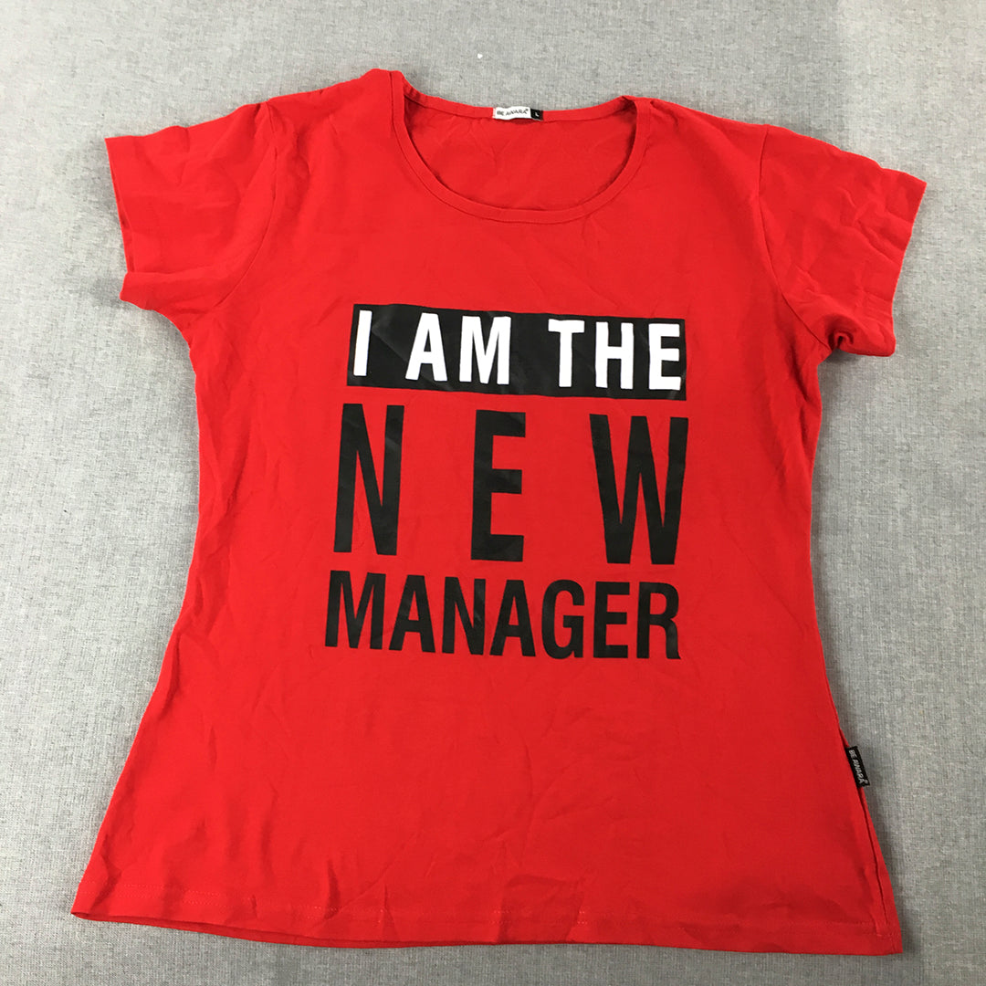 Be Awara Womens T-Shirt Size L Red I Am The New Manager