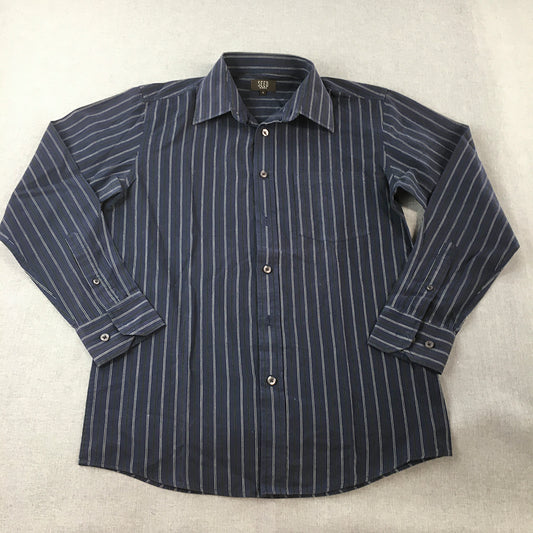 Seed Work Mens Shirt Size S Blue Striped Long Sleeve Button-Up Collared