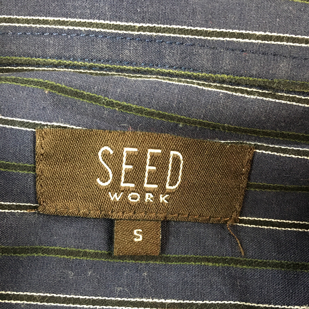 Seed Work Mens Shirt Size S Blue Striped Long Sleeve Button-Up Collared