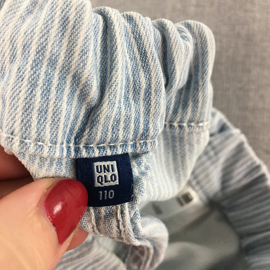 Uniqlo Kids Boys Shorts Size 4 - 5 Years Blue Striped Elastic Waist Pockets