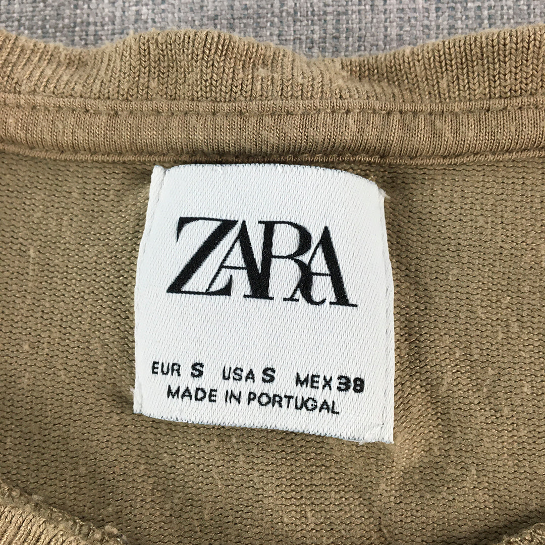 Zara Womens T-Shirt Size S Brown Short Sleeve Crew Neck Top