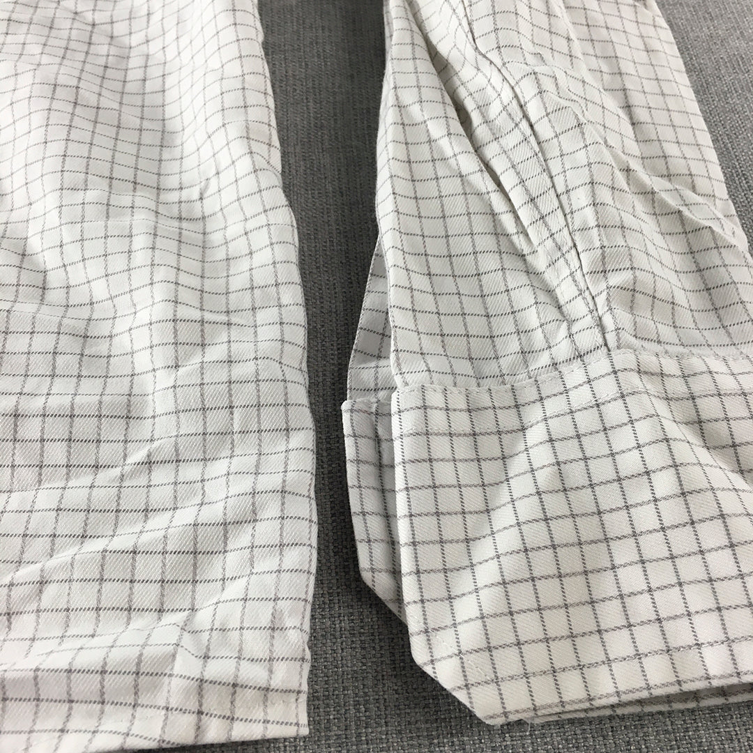 Zara Mens Shirt Size M White Checkered Long Sleeve Button-Up Collared