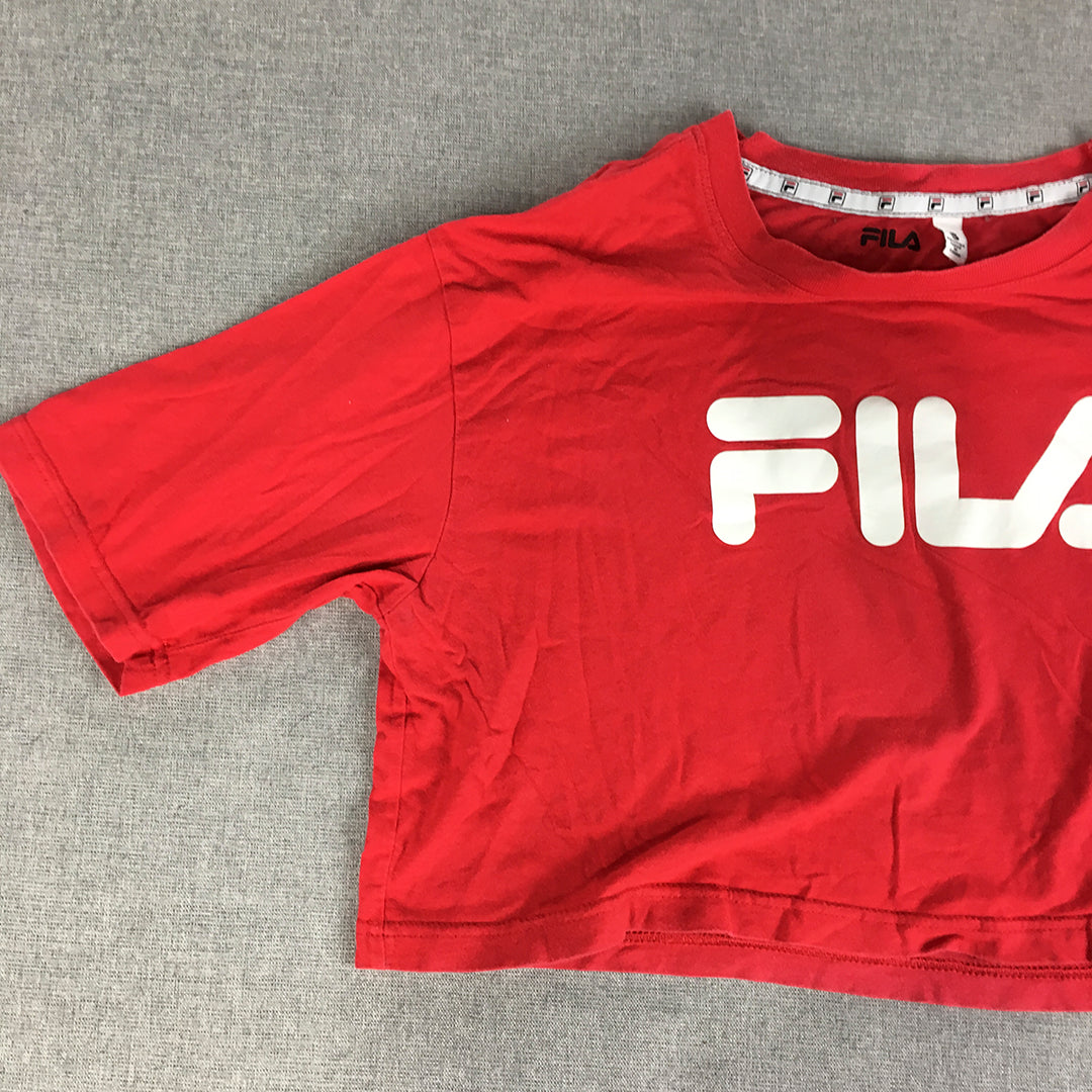 FILA Womens Cropped T-Shirt Size S Red Big Logo Short Sleeve Top