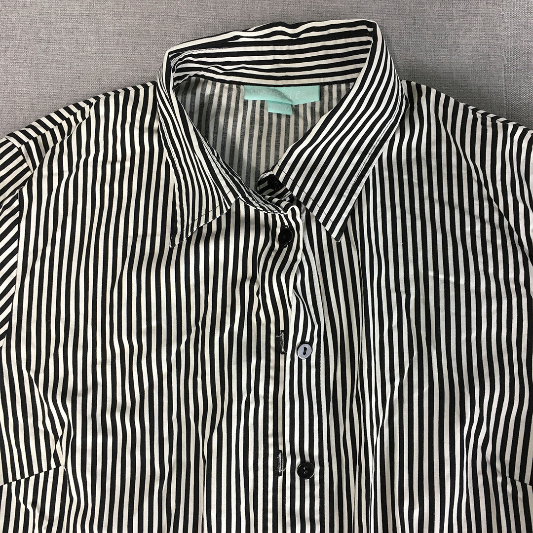 Cosgriff Womens Top Size 12 Black White Striped Short Sleeve Button-Up Shirt