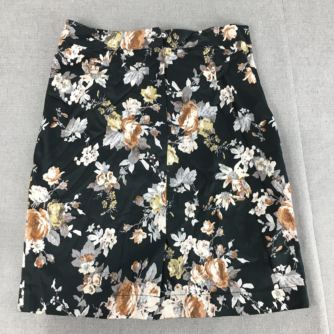 NEW Princess Highway Womens Skirt Size 10 Black Floral Straight