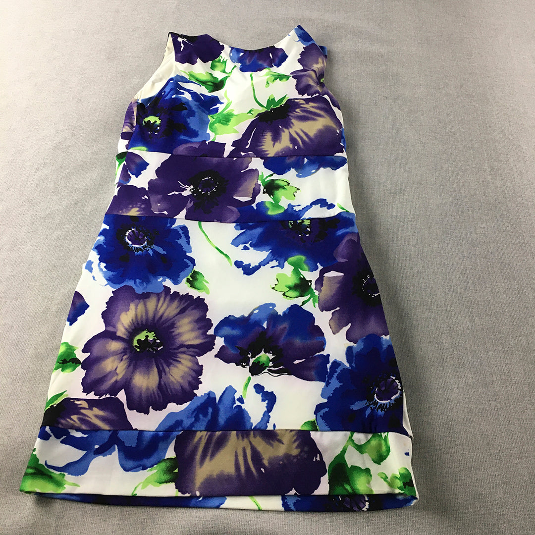 Mei Mei Womens Ruched Mini Dress Size 10 Blue Purple White Floral Bodycon