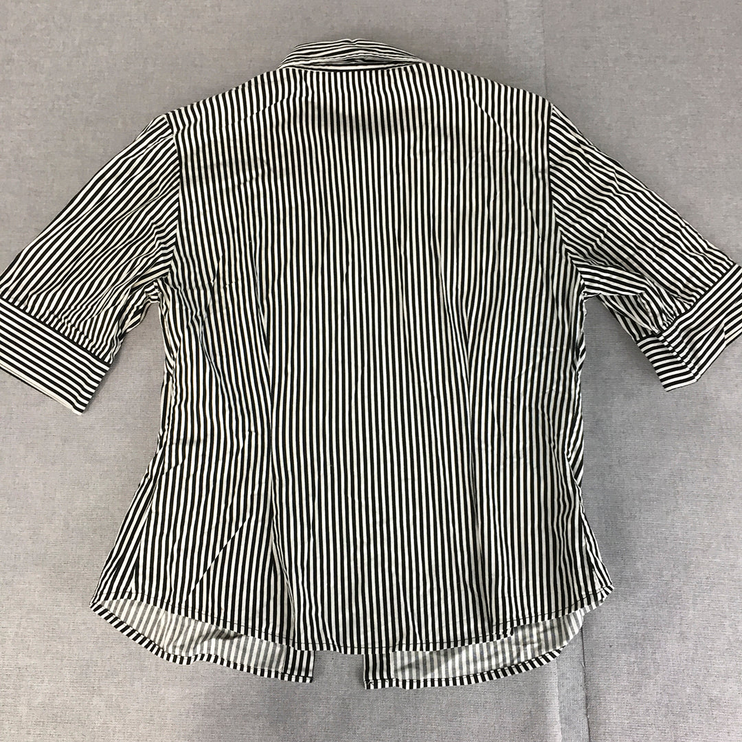 Cosgriff Womens Top Size 12 Black White Striped Short Sleeve Button-Up Shirt