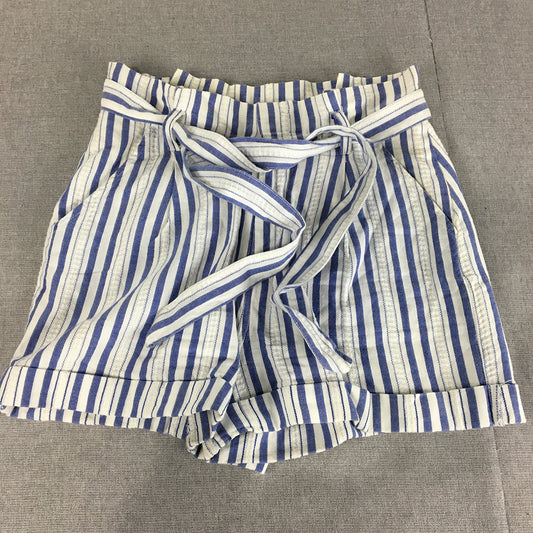 Seed Heritage Womens Shorts Size 6 White Blue Belted Pockets Striped