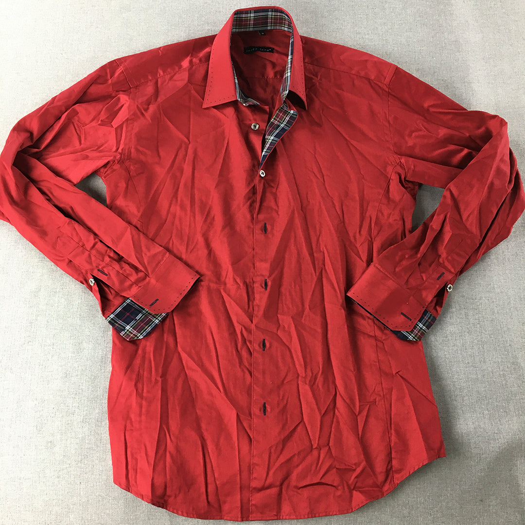 Jared Lang Mens Shirt Size M Red Long Sleeve Button-Up Collared