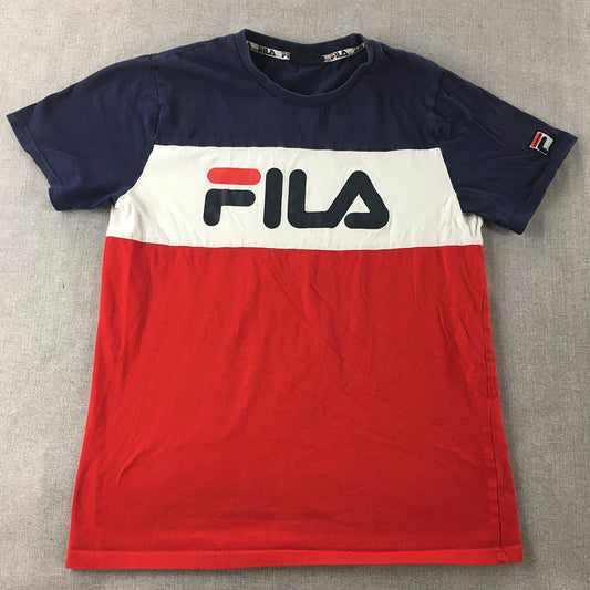 FILA Womens T-Shirt Size M Red White Blue Logo Crew Neck Short Sleeve