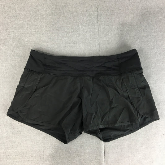 Lululemon Womens Shorts Size 8 Black Logo Zip Pocket Activewear Running Gym