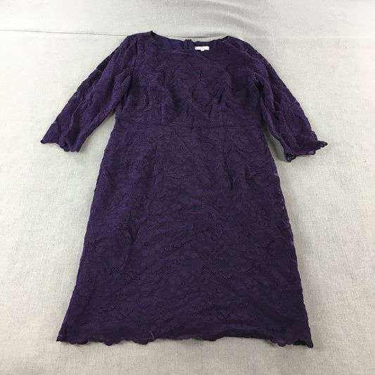 Trent Nathan Events Womens Shift Dress Size 16 Purple Floral Lace Short