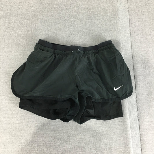 Nike Womens Running Shorts Size S Black Lined Swoosh Logo Dri-Fit