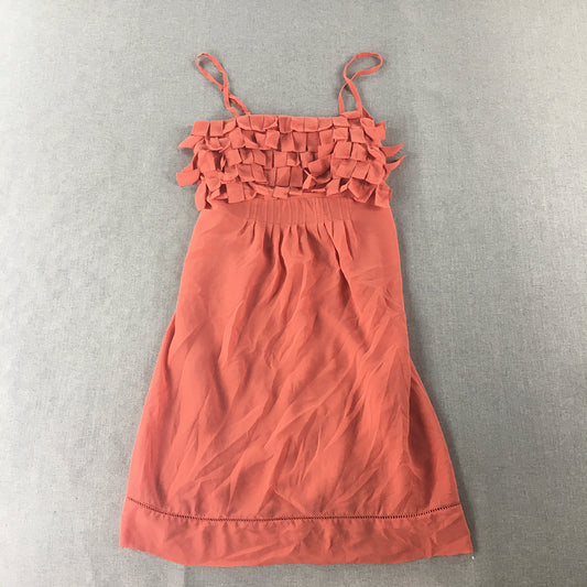 Bluejuice Womens Mini Dress Size 6 Coral Pink Sleeveless Pleated Frilled