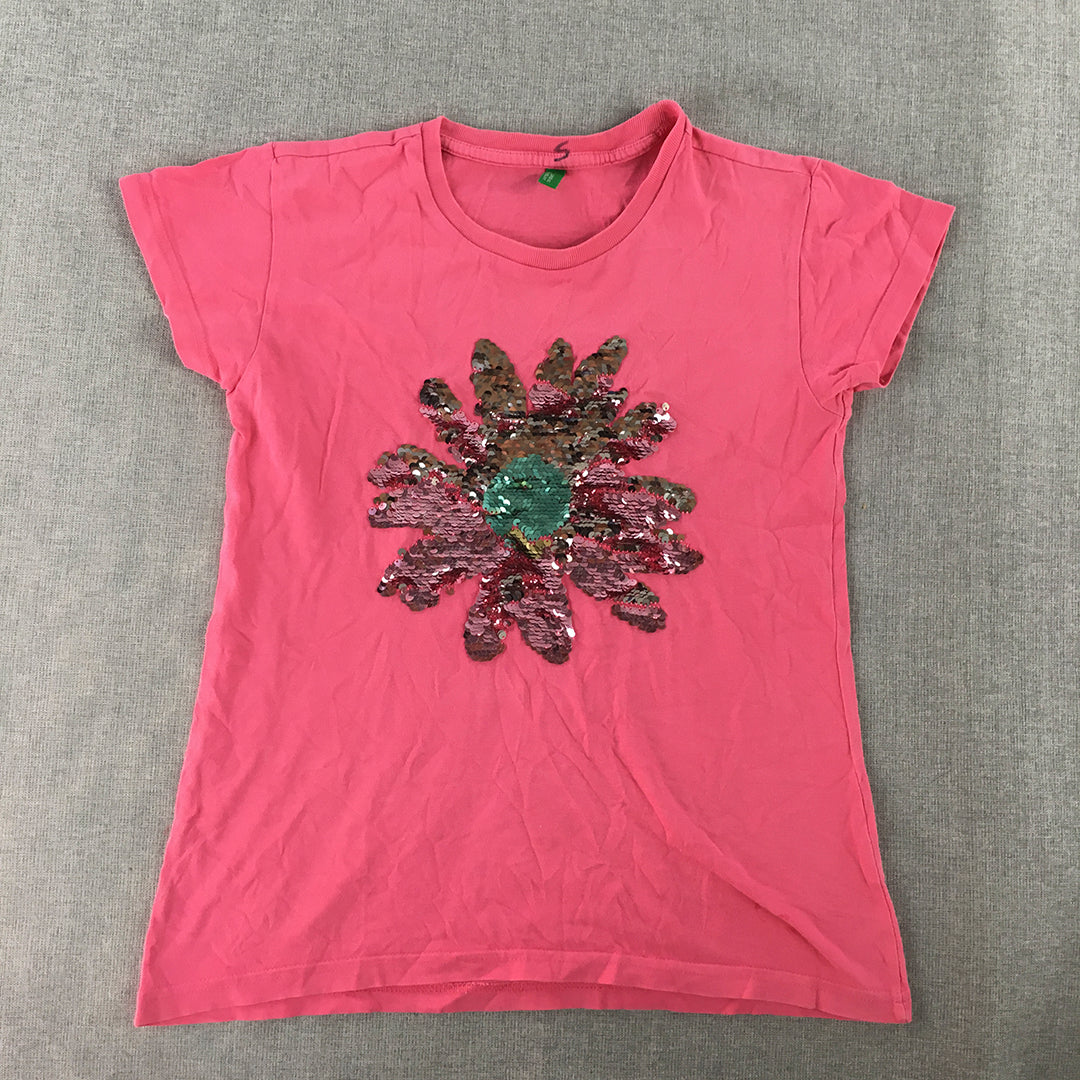 United Colors Of Benetton Kids Girls T-Shirt Youth Size XL (12 - 14) Pink Sequin