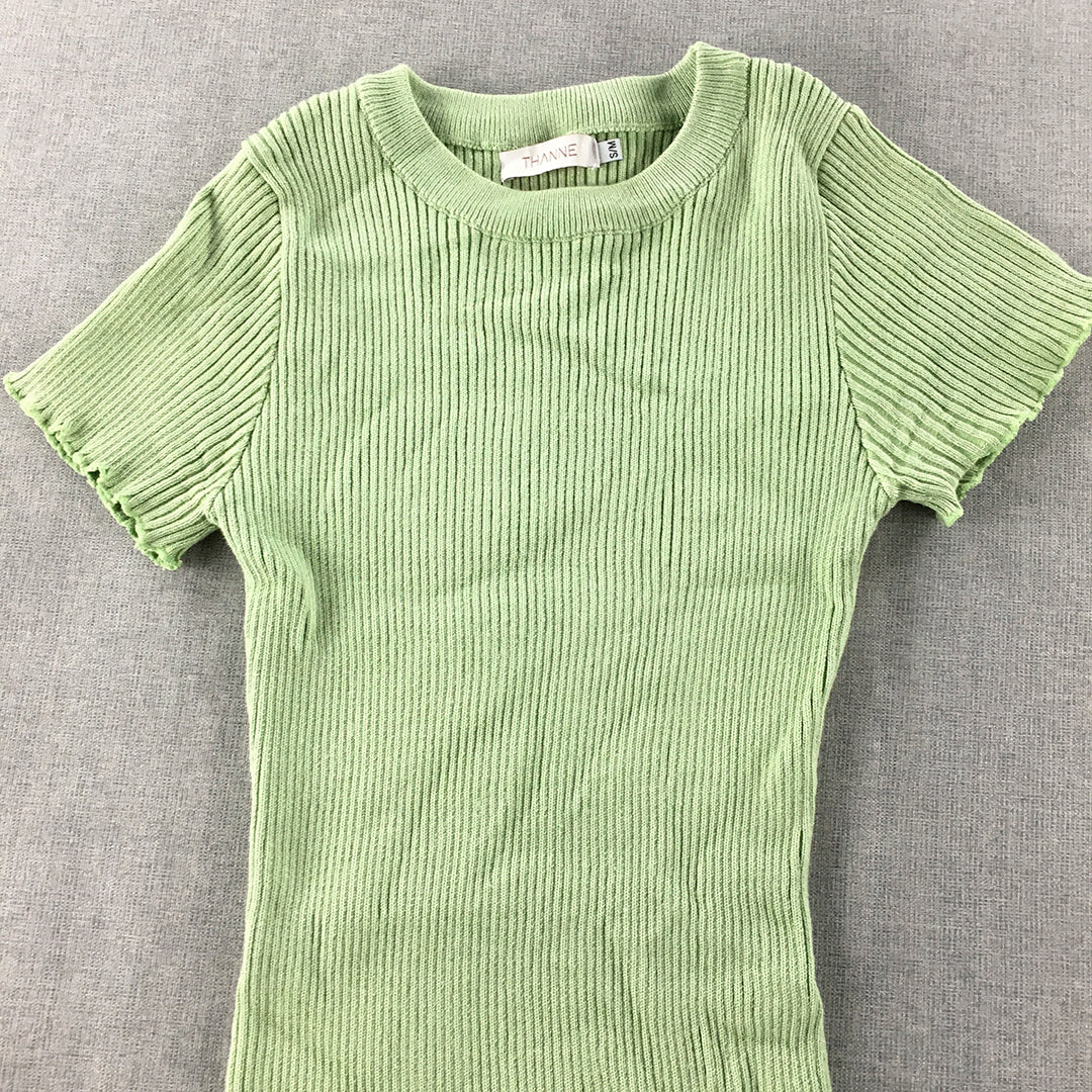 Thanne Womens Bodycon Dress Size S/M Green Short Sleeve Knit Mini