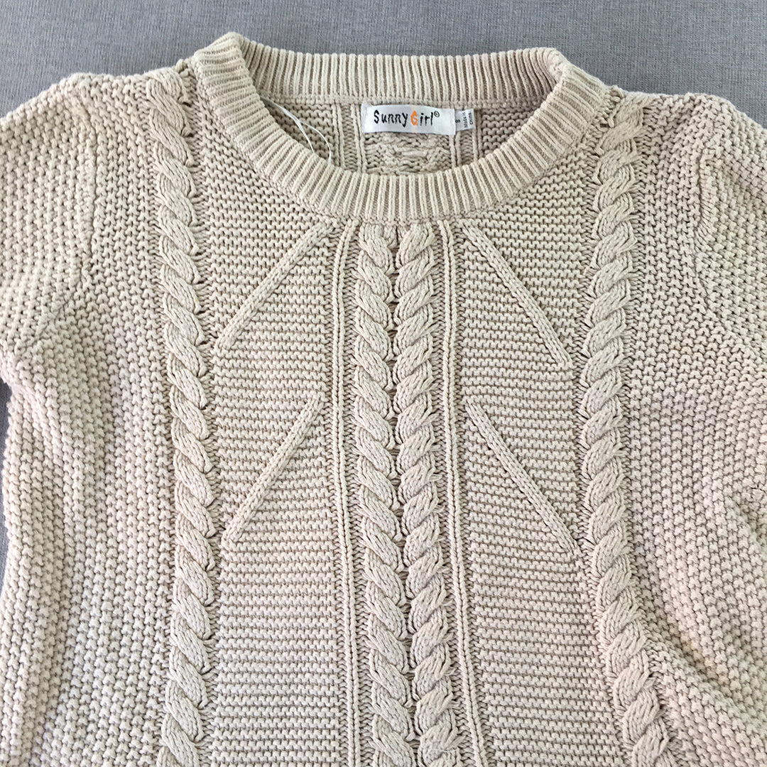 Sunny Girl Womens Cable Knit Sweater Size 8 Grey Crew Neck Jumper