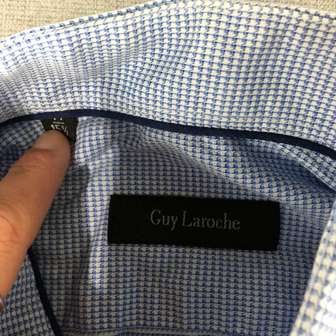 Guy Laroche Mens Shirt Size S (15.5) Blue Dot Long Sleeve Button-Up