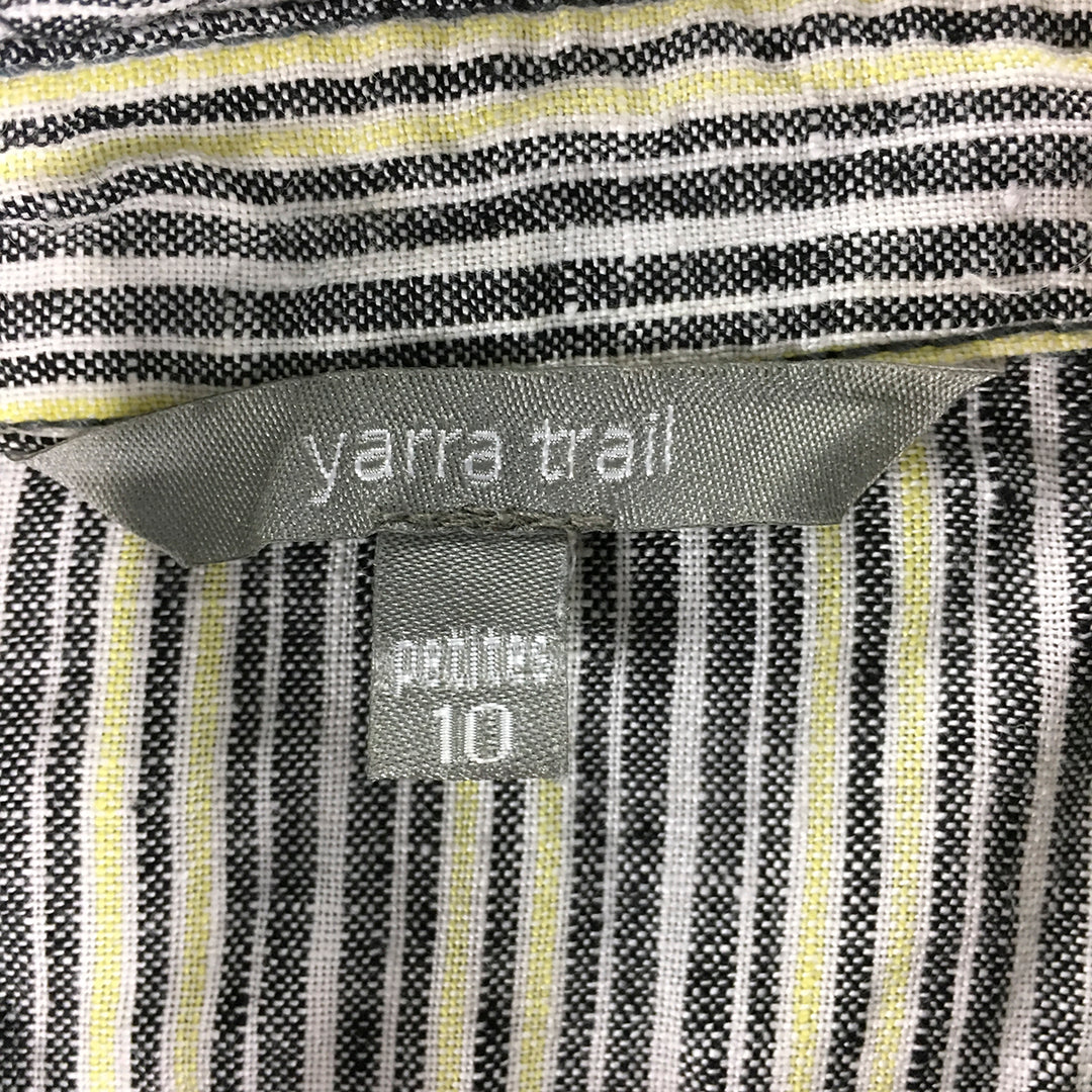 Yarra Trail Womens 100% Linen Shirt Size 10 Petite Yellow Black Button-Up