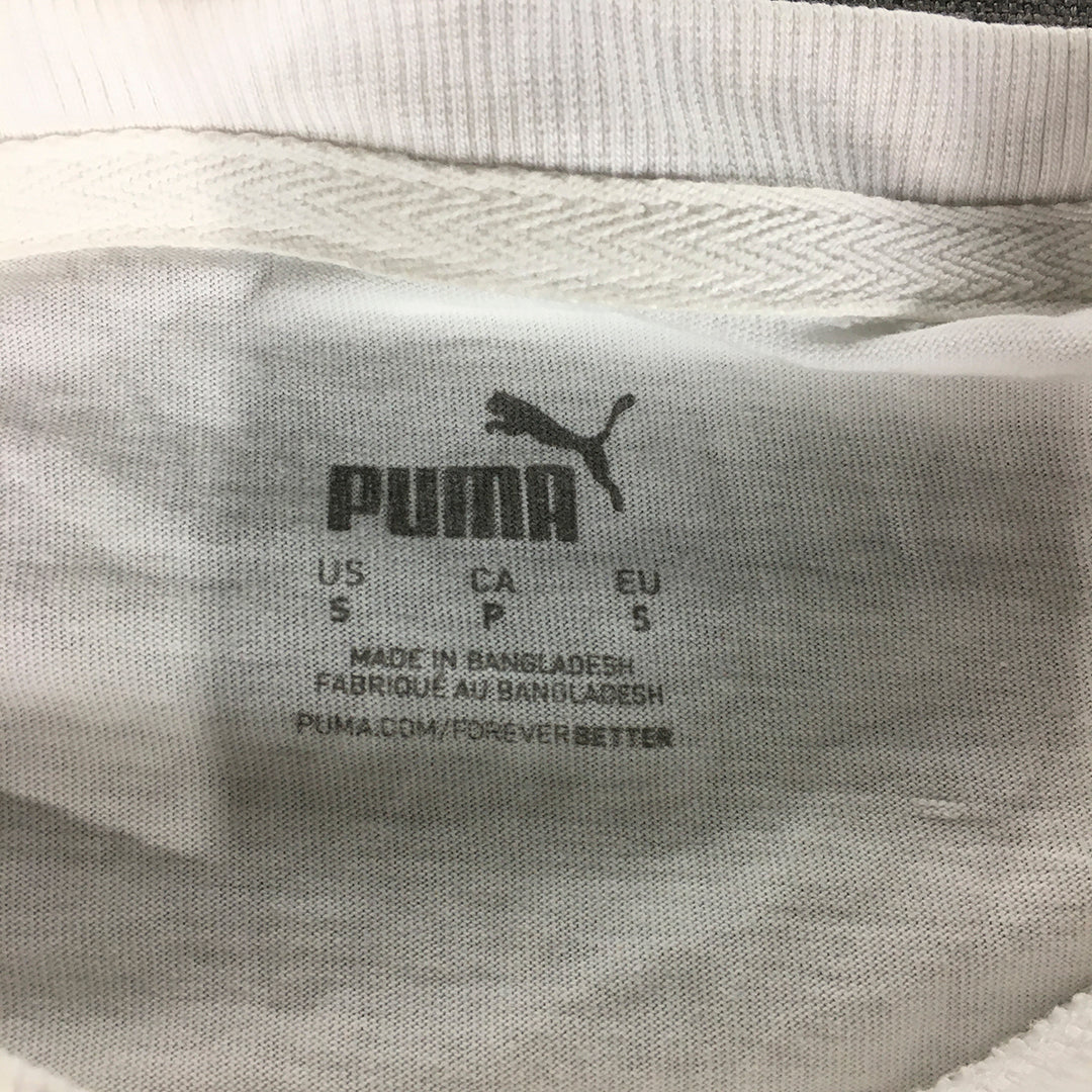 Puma Mens T-Shirt Size S White Big Embroidered Logo Short Sleeve Crew Neck