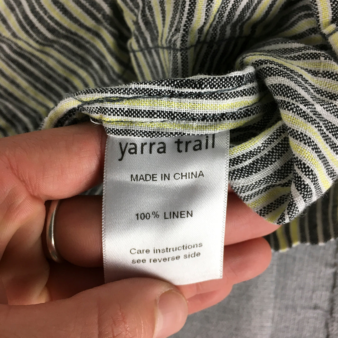 Yarra Trail Womens 100% Linen Shirt Size 10 Petite Yellow Black Button-Up