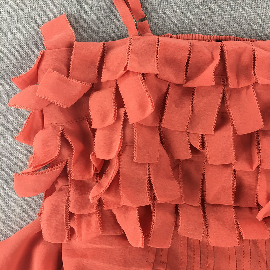 Bluejuice Womens Mini Dress Size 6 Coral Pink Sleeveless Pleated Frilled