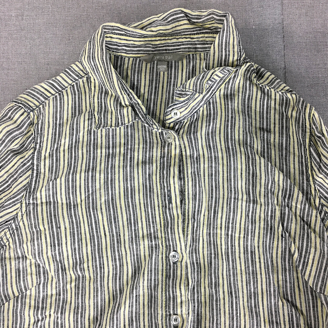 Yarra Trail Womens 100% Linen Shirt Size 10 Petite Yellow Black Button-Up