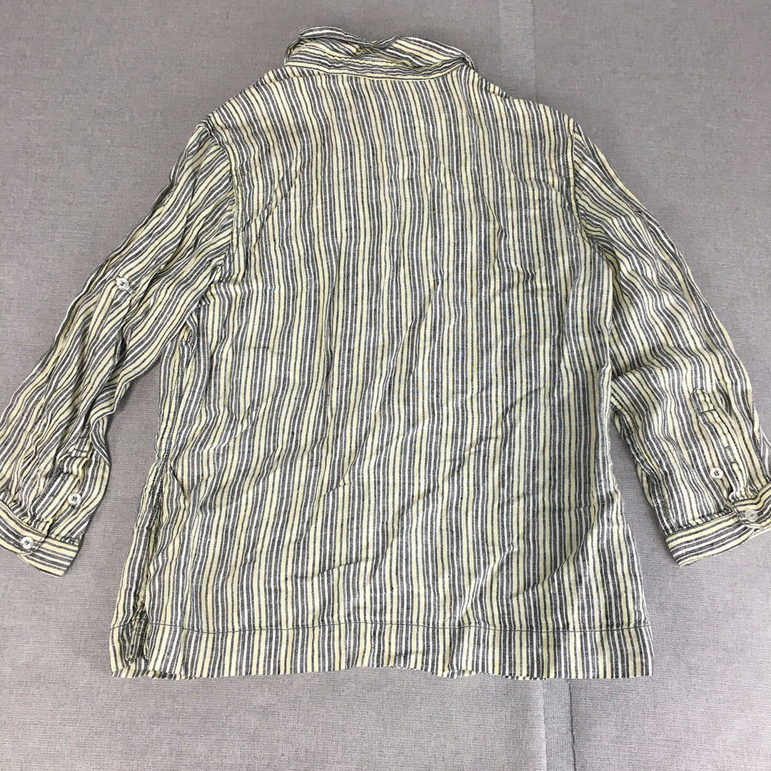 Yarra Trail Womens 100% Linen Shirt Size 10 Petite Yellow Black Button-Up