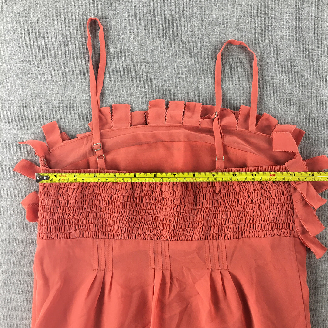 Bluejuice Womens Mini Dress Size 6 Coral Pink Sleeveless Pleated Frilled