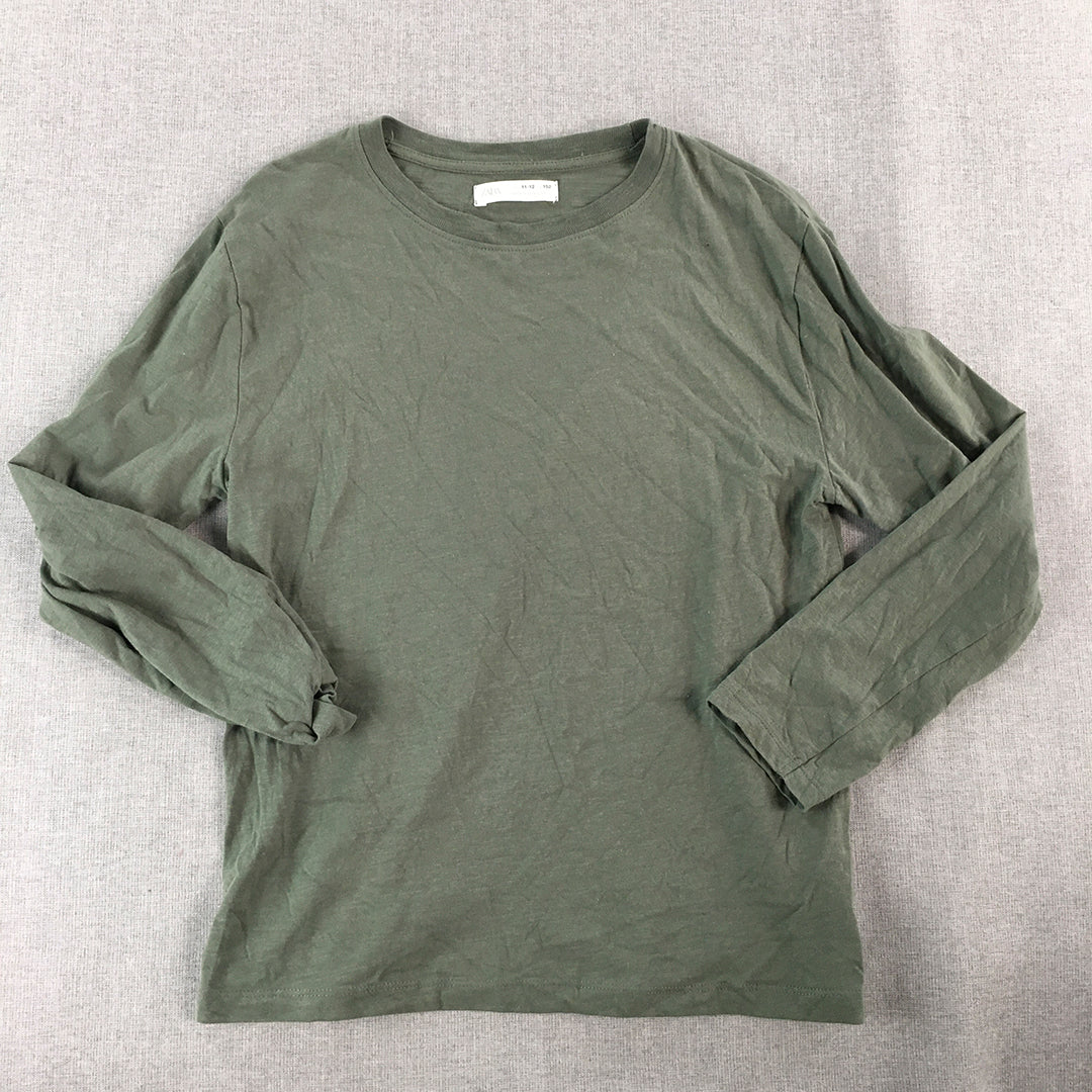 Zara Kids Boys Shirt Size 11 - 12 Years Khaki Green Long Sleeve Pullover