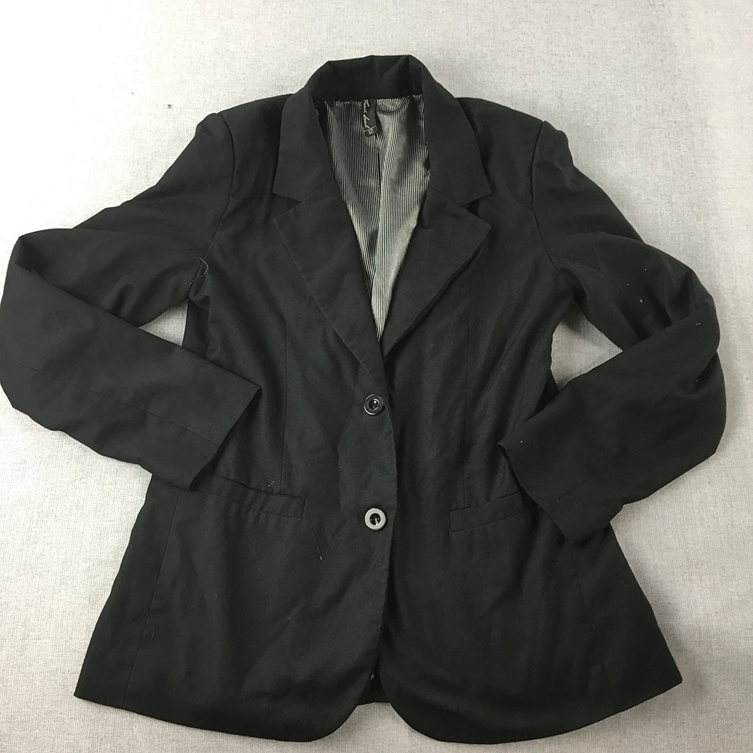 Fresh Soul Womens Wool Blazer Size 12 Black Button Collared Jacket Coat