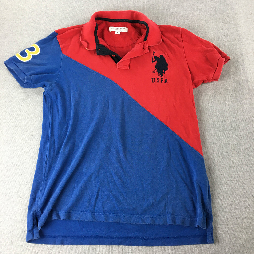 U.S. Polo Assn. Mens Shirt Size M Red Blue Logo Collared Short Sleeve Rugby