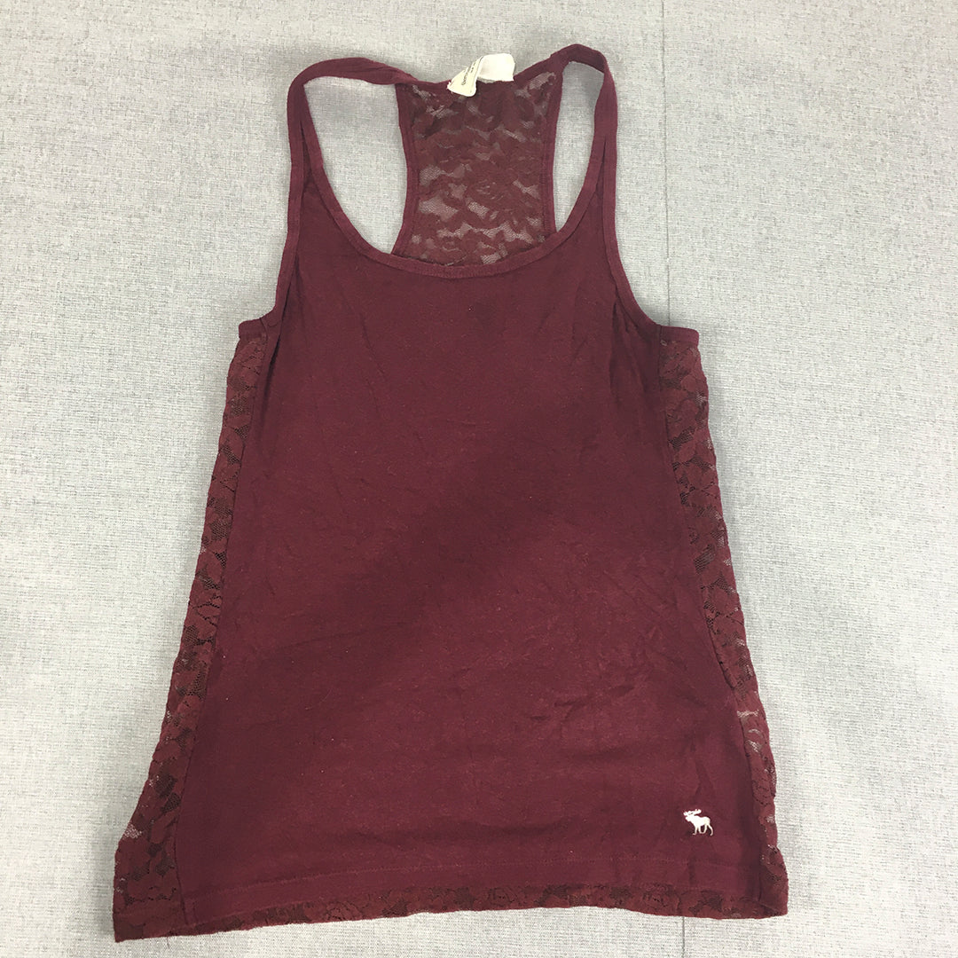 Abercrombie & Fitch Womens Tank Top Size S Purple Floral Lace Sleeveless Shirt