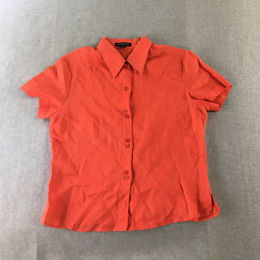 Contempo Womens 100% Ramie Shirt Size 12 Red Button-Up Short Sleeve Top