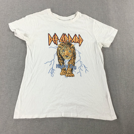 Def Leppard Womens T-Shirt Size XS White Short Sleeve Rock Band Top