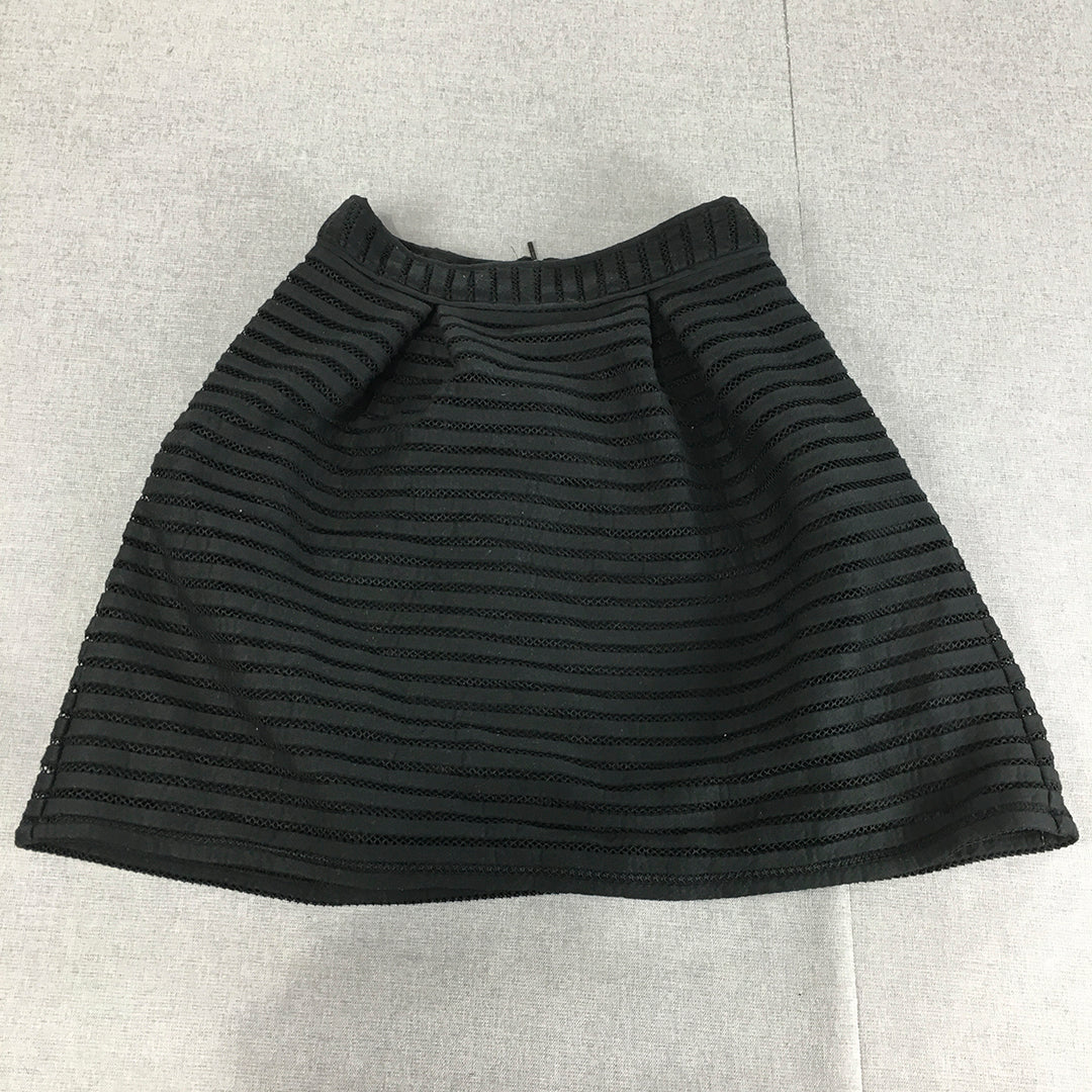 Portmans Womens Mini Skirt Size 10 Black Striped A-Line Pleated