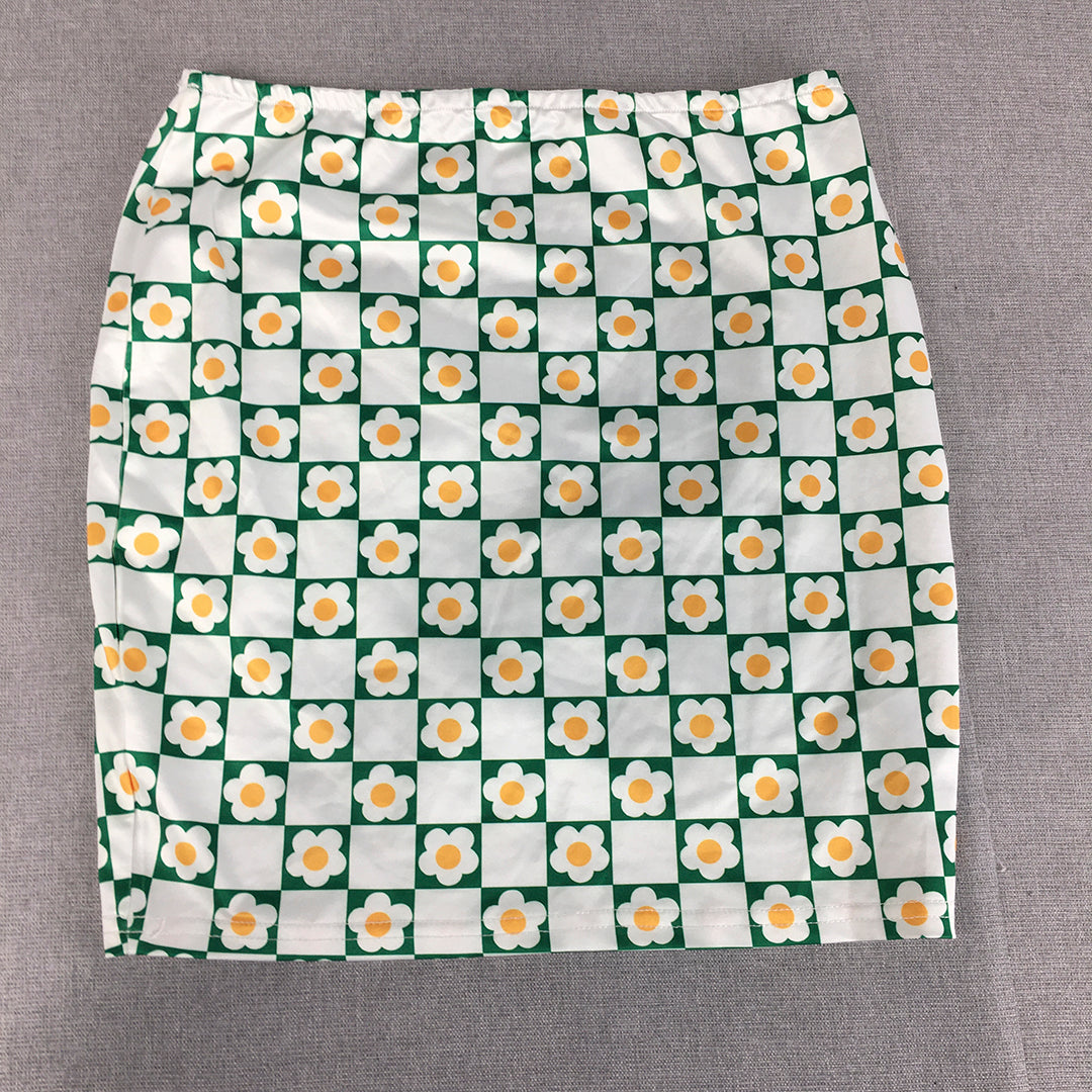 Valleygirl Womens Mini Skirt Size S White Green Floral Stretch