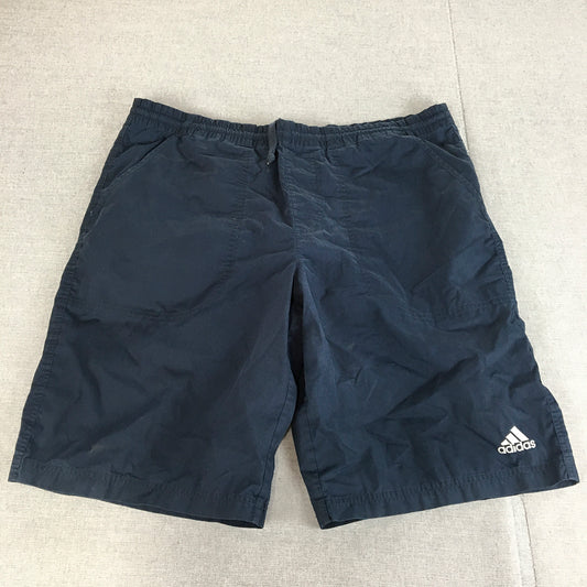 Adidas Mens Shorts Size M Blue Logo Pockets Drawstring Elastic Waist