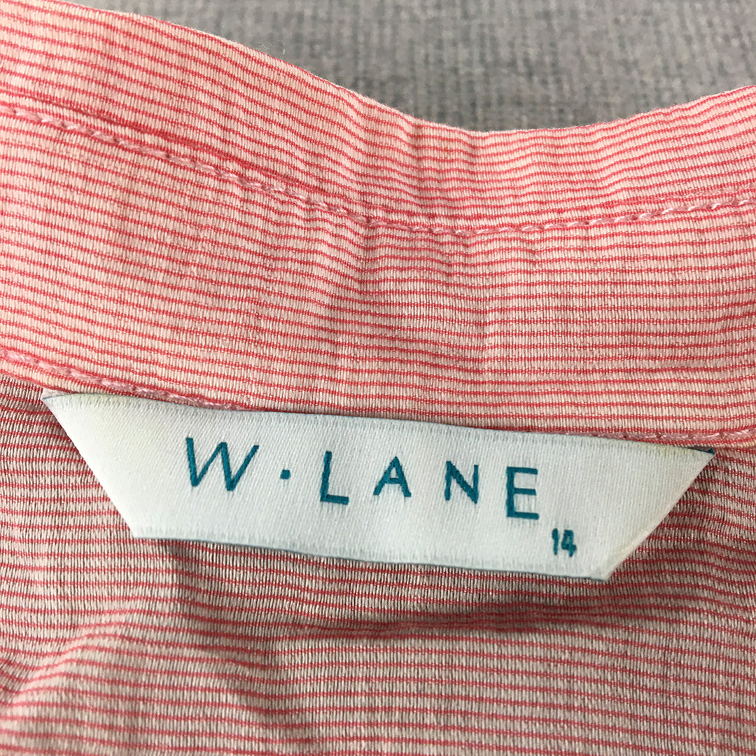 W Lane Womens Top Size 14 Pink Sheer Button-Up Short Sleeve Collared