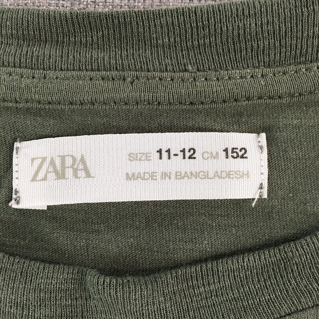 Zara Kids Boys Shirt Size 11 - 12 Years Khaki Green Long Sleeve Pullover