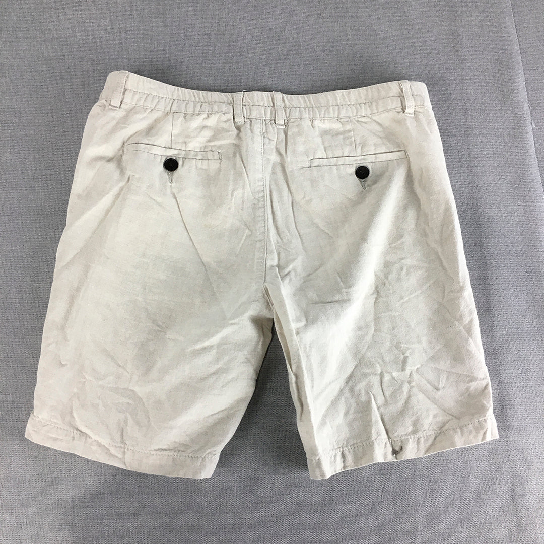 Van Heusen Womens Linen Shorts Size 16 Cream Beige Pockets