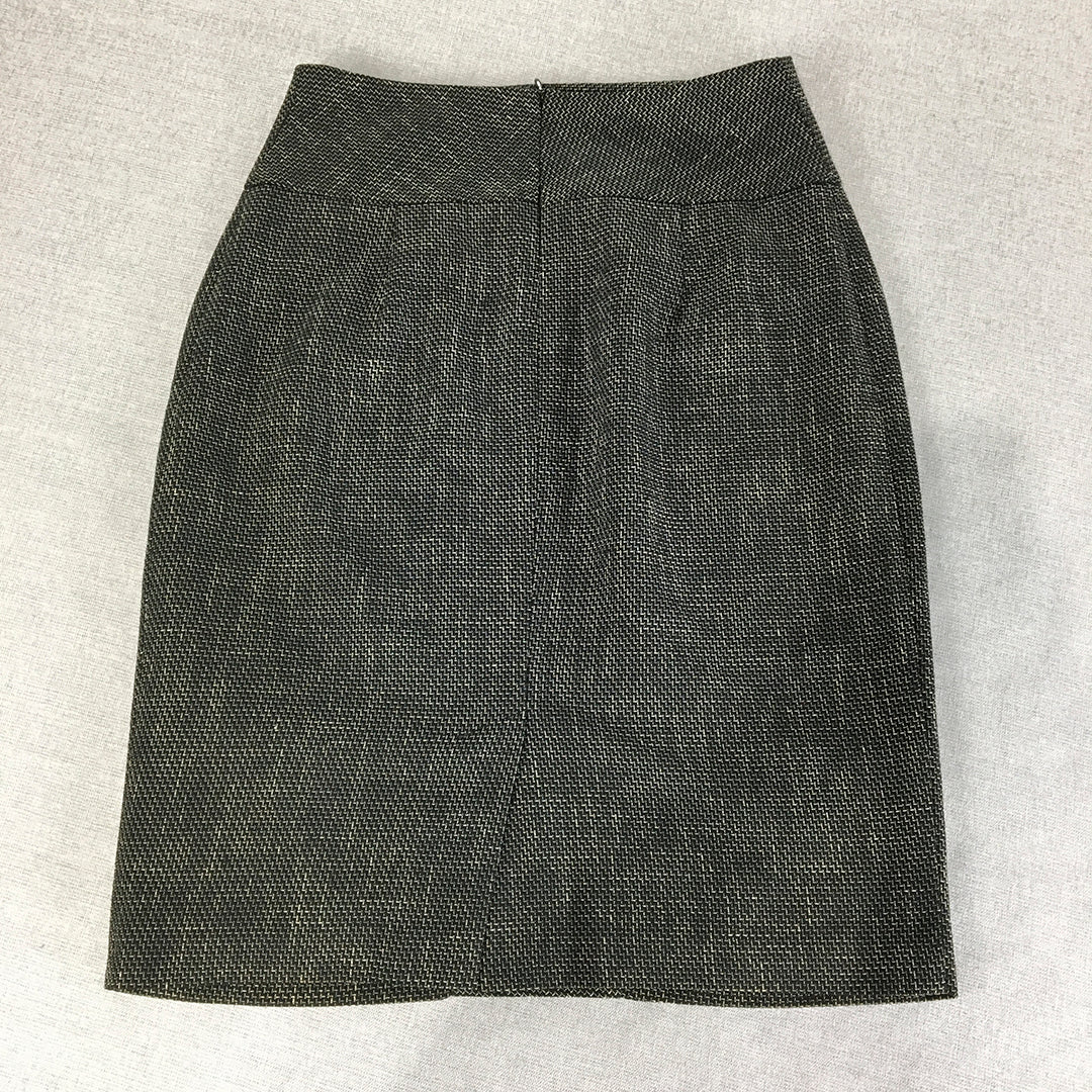 Cue Womens Pencil Skirt Size 8 Black Midi Straight